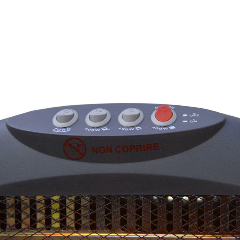 Stufa Alogena 1200W Oscillante 3 Elementi Grigia e Nera