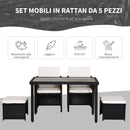 Set Salotto da Giardino in Rattan Sintetico Tavolo 2 Poltrone 2 Poff Nero 