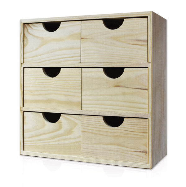 online Cassettiera da Tavolo 6 Cassetti 32x32x14 cm in Legno di Pino Massello Naturale