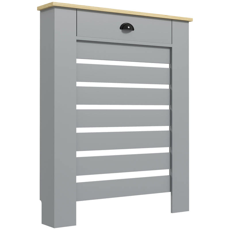 Copritermosifone a Doghe 78x19x95.5 cm Copricalorifero a Griglia con Cassetto in MDF Grigio      