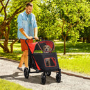 Passeggino per Cani Taglia Media e Grande 112x65x100 cm Pieghevole con Ingressi a Cerniera Rosso e Nero  