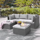 Set Salotto Divano da Giardino con Pouf Contenitore in Polyrattan Grigio Chiaro
