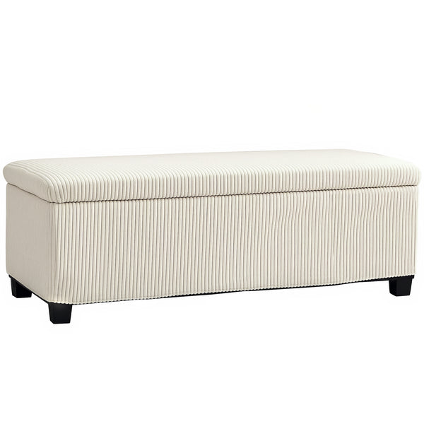 prezzo Panca Fondo Letto 112x42x40 cm con Spazio Contenitore da 84L in Tessuto Effetto Velluto a Coste e Acciaio Beige