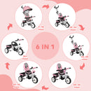 Triciclo Passeggino per Bambini con Maniglione 95x50x106 cm con Cintura di Sicurezza Rosa  