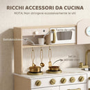 Cucina Giocattolo per Bambini 3-6 Anni 74x29x81 cm con Macchina del Caffè Girevole Fornelli Rubinetto e Orologio in MDF Bianco      
