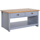 Tavolino 2 Cassetti 1 Ripiano 99x55x50,5 cm in MDF Grigio e Legno
