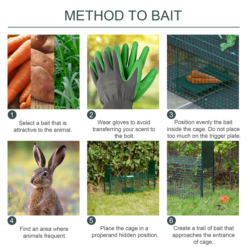 Gabbia Trappola per Animali Vivi Piccoli con Doppia Porta e Maniglia 60x18x20cm Verde Scuro