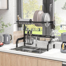Scolapiatti da Lavello Modulabile a 2 Livelli con Piedini Antiscivolo 65x31,5x52,5 cm in Acciaio Nero      