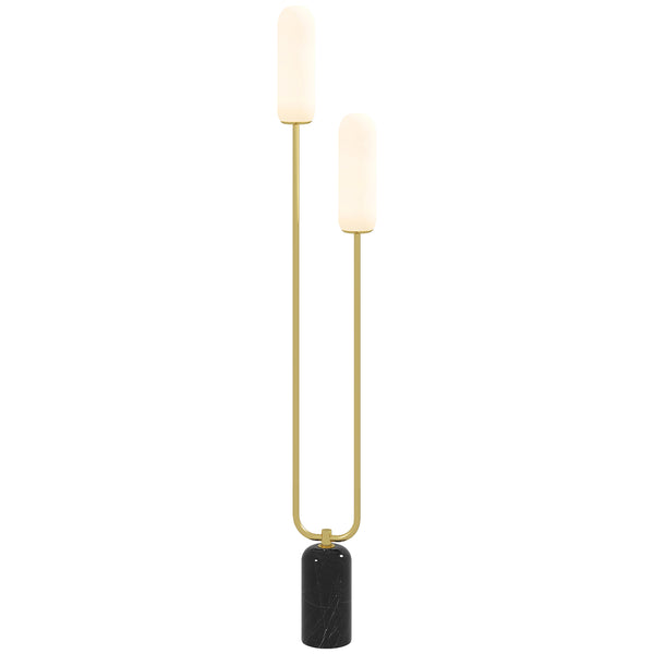 acquista Lampada da Terra a U con 2 Luci 26x12x150 cm Interruttore a Pedale e Base in Marmo Bianco Nero e Oro