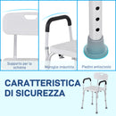 Sedia per Doccia 51,5x51,5x71-84 cm Altezza Regolabile e Piedini Antiscivolo in Alluminio Bianco  