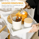 Mobiletto da Cucina 42,8x33x70 cm con Vassoio Removibile in Bambù Bianco e Legno