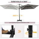 Ombrellone da Giardino 2.5x2.5 m con Rotazione 360° e Parasole Regolabile a Manovella Grigio Chiaro  
