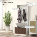 Mobile Appendiabiti 3 in 1 71,5x39,5x170 cm con 4 Ganci e Panca Contenitore in Legno Bianco  