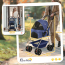 Passeggino per Cani 3 in 1 Pieghevole con Cestino Inferiore Blu   