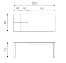 Tavolo Allungabile 140/220x90x75 cm in Metallo con Top Ceramica su Vetro Marmo Bianco