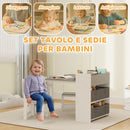 Set Tavolo e 2 Sedie per Bambini con Vani Contenitore 102,5x58x64 cm in Legno e Tessuto non Tessuto Grigio e Bianco  
