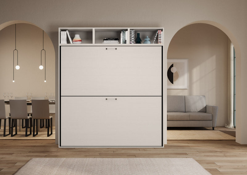 Letti Singoli a Scomparsa Composizione L Kando H223,1 Bianco Frassino con Materassi