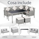 Set Salotto da Giardino in Rattan 2 Divani Angolari Tavolino 2 Sgabelli  Grigio