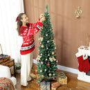 Albero di Natale Artificiale Slim 48x48x180 cm con 321 Rami a Forma di Abete e Base in Plastica Verde      