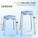 Sgabello da Doccia Girevole Antiscivolo 38,5x37,5x38-52 cm a 5 Altezze Regolabili Portata 136 kg in Lega di Alluminio Celeste      