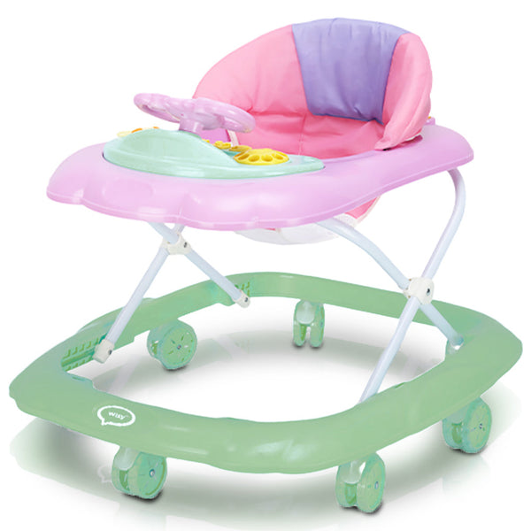 Girello Bambini per Primi Passi Chiusura Salvaspazio e Volante Interattivo Verde sconto