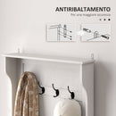Mobile Appendiabiti 3 in 1 71,5x39,5x170 cm con 4 Ganci e Panca Contenitore in Legno Bianco  