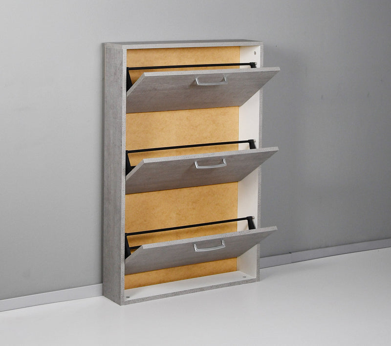 Scarpiera Salvaspazio 3 Ante 9 Paia 65x15x99,6 cm in Truciolare Nobilitato Cemento