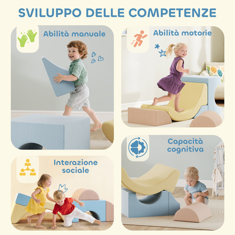 Set 5 Costruzioni Morbide per Bambini Rivestimento in Velluto Sfoderabile e Lavabile Multicolore    