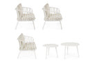 Set 5 Pezzi Salotto da Giardino con Divano 2 Poltrone e 2 Tavolini in Acciaio e PP Nixie Bianco 