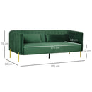 Divano 3 Posti 195x88x76 cm in Acciaio e Tessuto Vellutato Verde