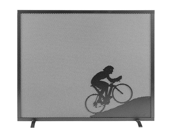 Parascintille per Camino a 1 Anta Design Ciclista 60x51 cm in Ferro Verniciato Grigio Martellato sconto
