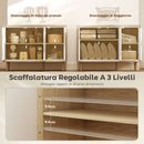 Credenza Moderna 107x35x77 cm a 3 Ante con Ripiano Regolabile Bianco Lucido e Rovere      