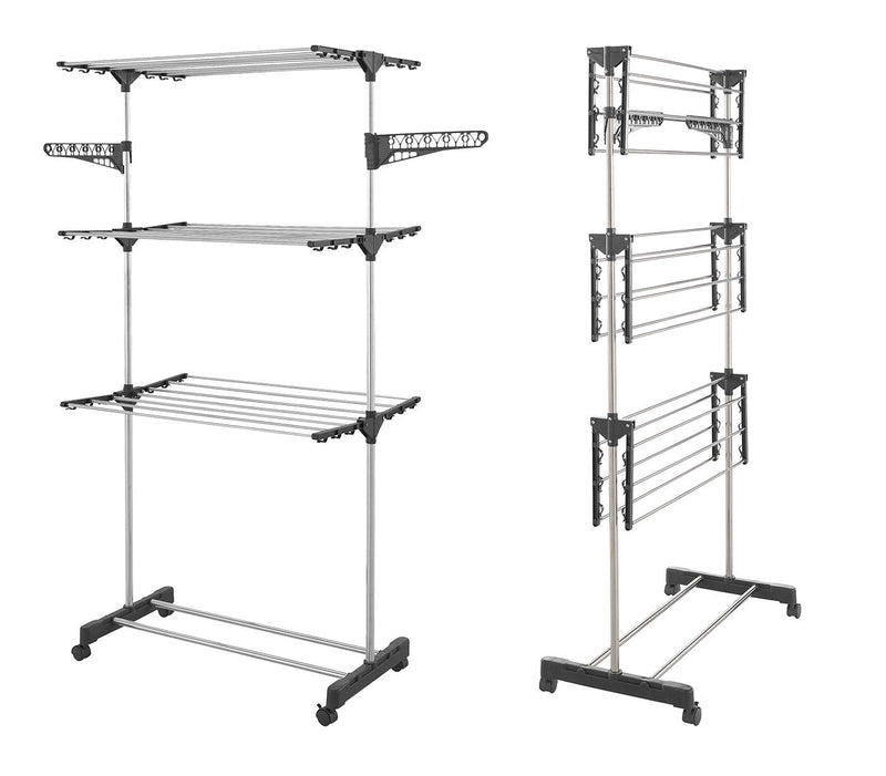 Stendino Salvaspazio 165x78x42 cm 3 Piani con Ruote Joli in Plastica Nero