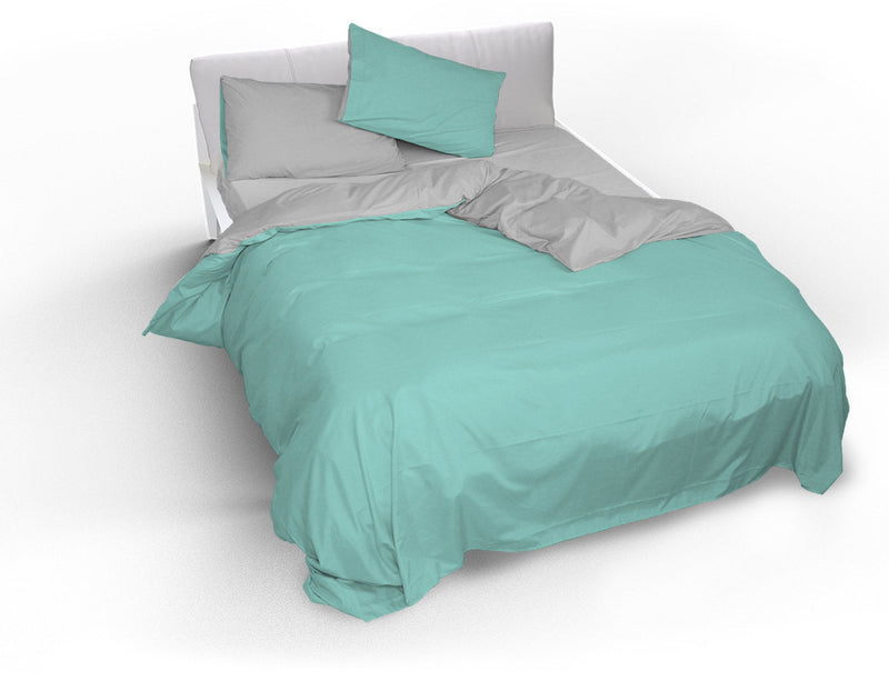 Copripiumino con Sacco e Federe Doubleface Verde Acqua\/Grigio Chiaro