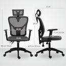 Sedia da Ufficio Ergonomica e Regolabile 66x61x106-116 cm con Supporto Lombare e Poggiatesta in Tessuro a Rete Grigio      