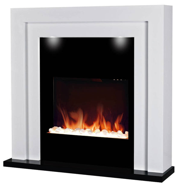 Camino Elettrico da Pavimento Effetto Fiamma 2000W CheminArte Hampton Bianco e Nero online