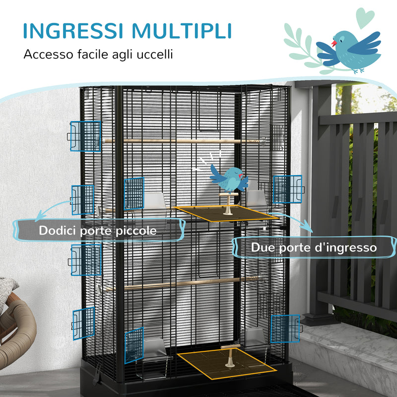 Gabbia per Uccelli 61x36.5x98 cm con Vassoio Estraibile e Posatoi Voliera per Pappagalli Nero      