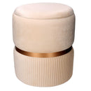 Set 2 Pouf Contenitore Ø35 cm e Ø39 cm in Tessuto Velluto Crema