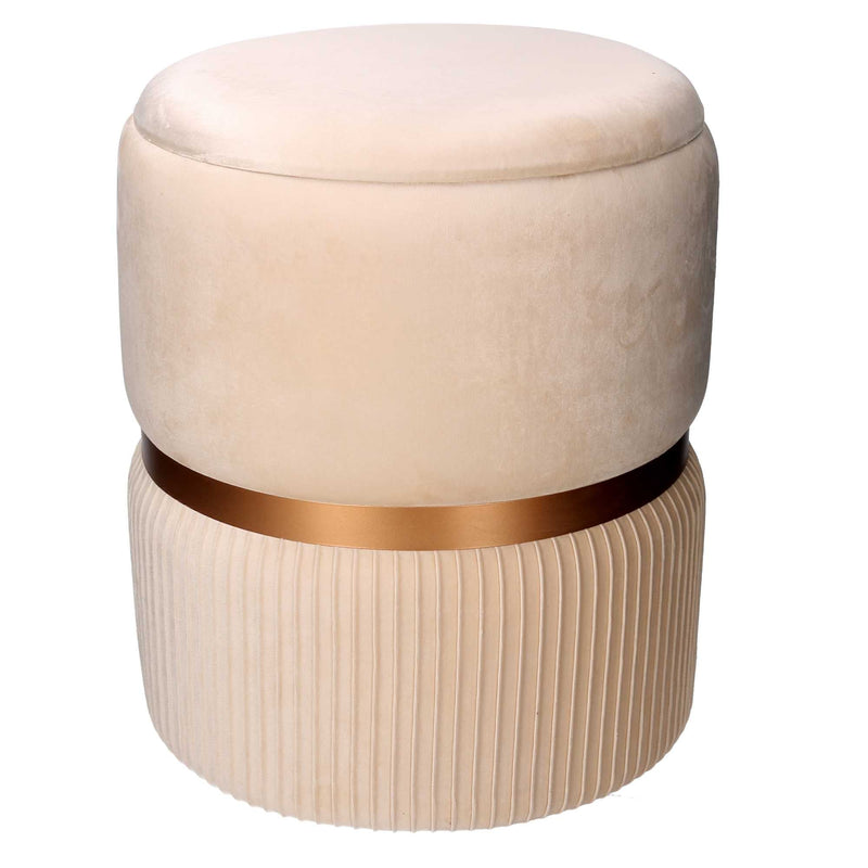 Set 2 Pouf Contenitore Ø35 cm e Ø39 cm in Tessuto Velluto Crema