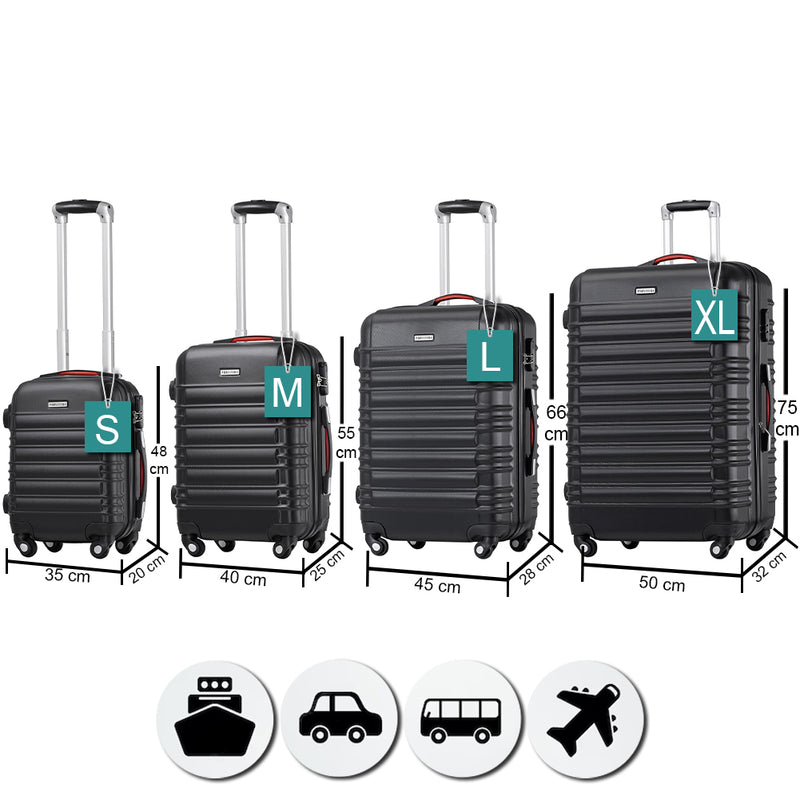 Set 4 Valigie Rigide Trolley Easy Roll Bagaglio a Mano e Stiva da Viaggio in ABS Nero      