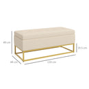 Panca Contenitore Rettangolare 110x44x49 cm con Seduta Imbottita e Gambe in Acciaio Beige      
