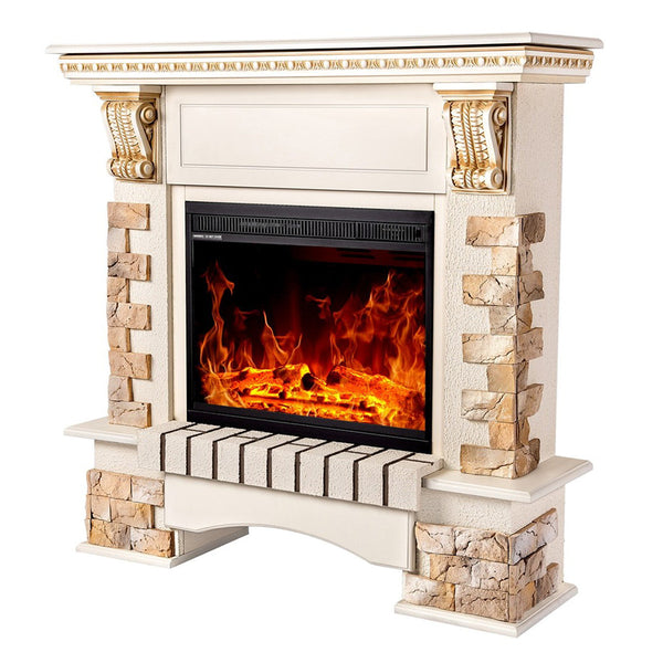 Camino Elettrico da Pavimento 109x110x33 cm Effetto Fiamma 1500W Topaz & Lorance Avorio prezzo