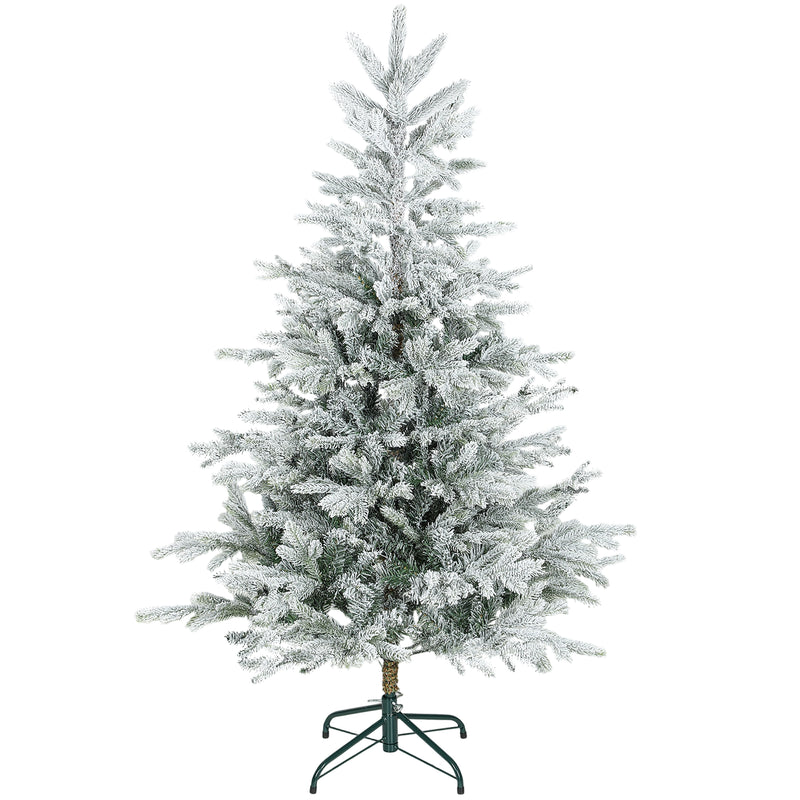 Albero di Natale Innevato Alto 150 cm con 828 Rami e Base in Metallo Verde      