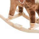 Cavallo a Dondolo Cavalcabile in Peluche e Legno Marrone 