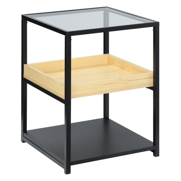 Tavolino da Caffè 3 Ripiani 40x40x55 cm in Acciaio Legno e Vetro Nero sconto