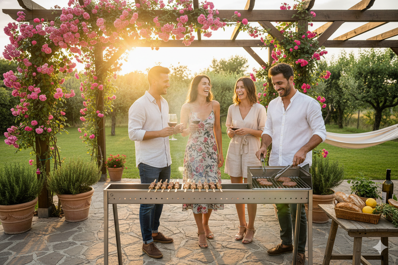 Cuoci Arrosticini con Barbecue a Carbone 120 cm Lisa Luxury Milano Grill 80+40