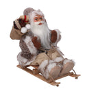 Babbo natale in tessuto su slitta marrone 30h cm