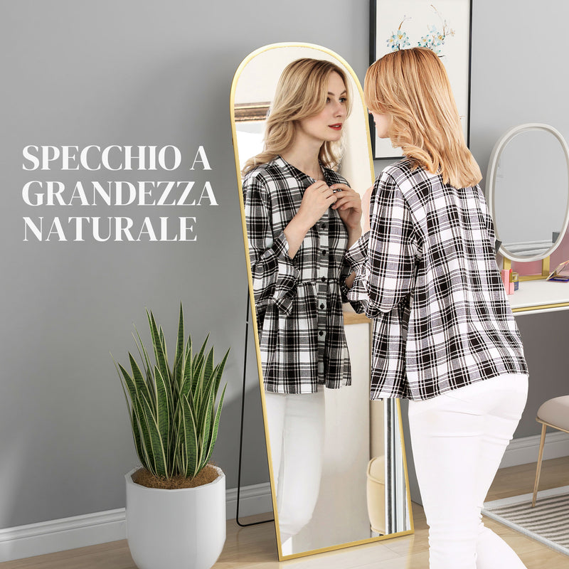 Specchio a Figura Intera da Terra o Parete 50x170cm con Supporto Pieghevole in Lega di Alluminio Oro  