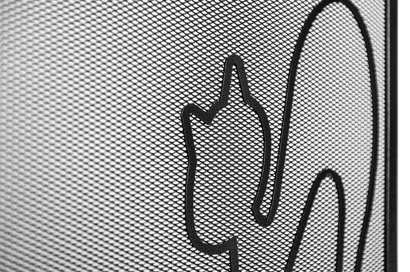 Parascintille per Camino a 1 Anta Design Gatto 60x50 cm in Ferro Verniciato Grigio Martellato