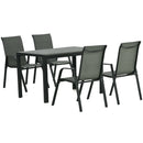 Set Tavolo e 4 Sedie Impilabili da Giardino in Acciaio e Rattan PE Grigio